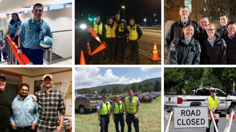 Collage of student auxiliary officers working at Penn State